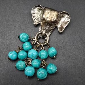 Alexander Korda Brooch Sterling Silver Jungle Book Elephant Head Blue Beads